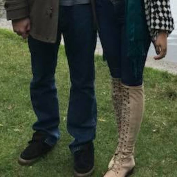 Free People +Jeffrey Campbell Joe Lace-Up Over-the-Knee Boots Light Grey sz 7 - Picture 12 of 16